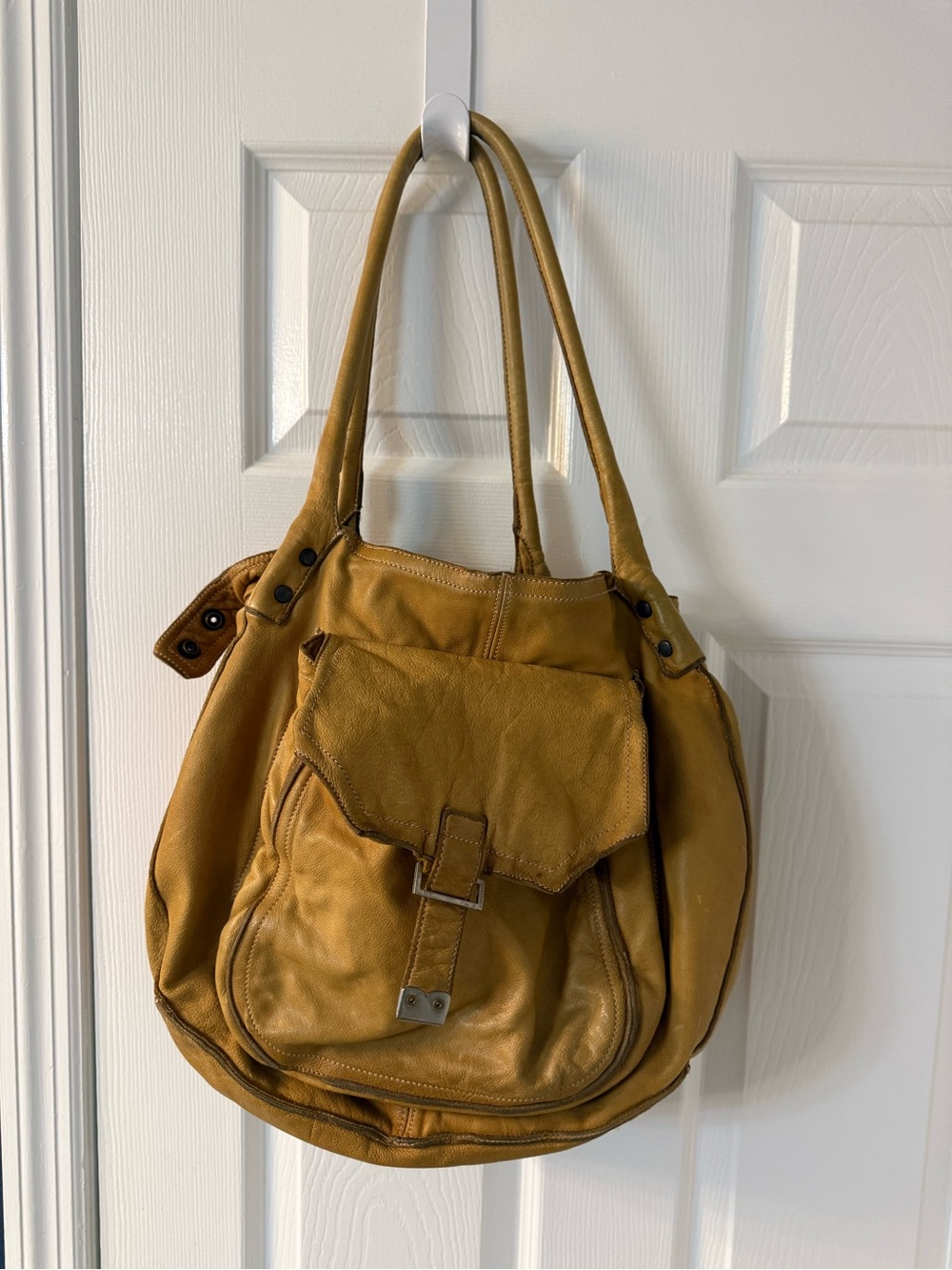 Women’s Vintage Mustard Yellow Leather Hobo Shoulder Bag